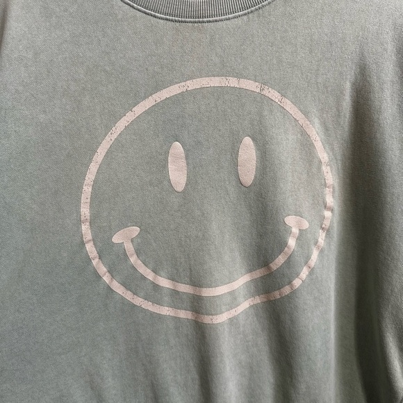 GUC EASEL Mineral Wash Smiley Happy Face Pullover (Seafoam) Cotton sweatshirt - Picture 3 of 5